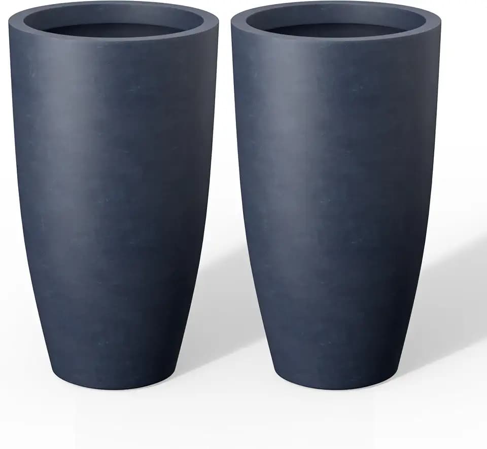 Kante Set of 2 Charcoal Concrete Round Planters 23.6" Tall Home & Outdoor