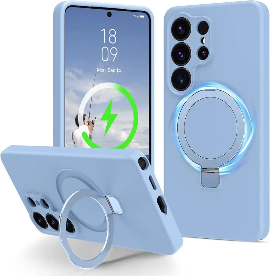 for Galaxy S26 Ultra Case Liquid Silicone with Stand, Light Blue