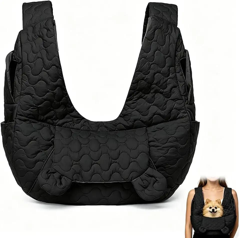 Hundetragetasche Bis 10 Kg, Freihändige Hundetasche Für Kleine Hunde mit Verstellbarem Gurt, Front Hunderucksack Für Spaziergang, Outdoor Aktivitäten & Ausflüge (Schwarz)