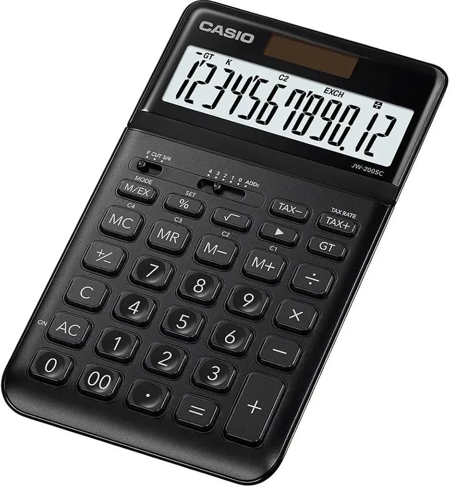 Casio JW-200SC-BK Tischrechner Schwarz solarbetrieben, batteriebetrieben (B x H x T) 109 x 11 x 184m