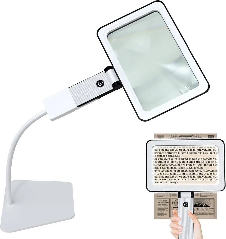Bonna 3X Klappbar Leselupe，Ausgestattet mit Einer integrierten Lampe und Einer großen, ganzseitigen Lupe (Mit Basis)