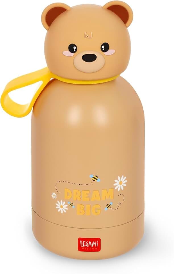 LEGAMI - Hot&Cold BFF Kinder-Wasserflasche, Teddy Bear-Motiv, doppellagig aus 18/8 Edelstahl mit luftdichtem Verschluss, hält 12 h heiß und 24 h kalt, Fassungsvermögen 310 ml