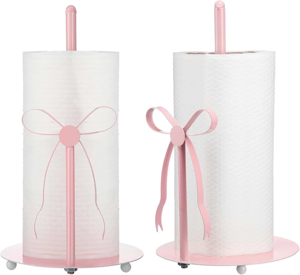Honeydak Pink Bow Paper Towel Holder for Countertop, Cute Black Metal Cottagecore Kitchen Decor Accessories, Farmhouse Tissue Stand, Gifts for Women Home Bathroom Kitchen