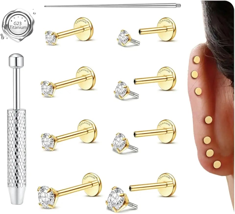 4 Pairs Titanium Flat Back Earring Hypoallergenic Nose Stud Flatback