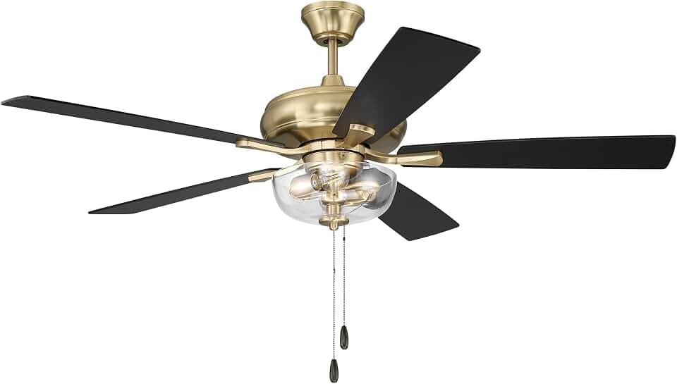 Craftmade Eos Clear Bowl 52 in. Satin Brass Finish Dual Mount (Flat or Angled Ceiling) Indoor Ceiling Fan with Light Kit and Pull Chains Included