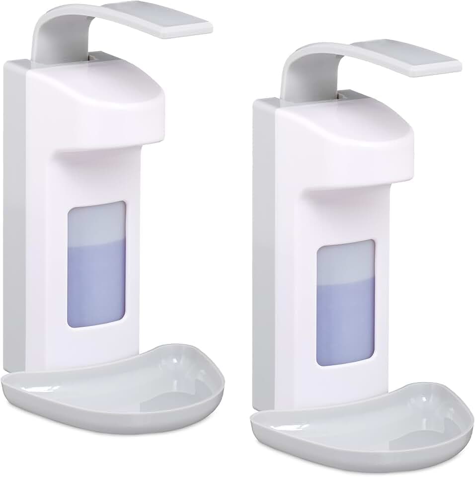 Relaxdays Desinfektionsspender, 2er Set, 500 ml, weiß/grau