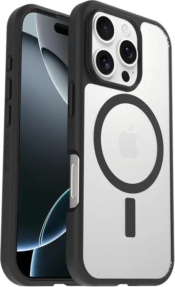 OtterBox iPhone 16 Pro (Only) - React Series Case - Black Crystal (Clear/Black) - Snaps to MagSafe - Ultra-Thin - Non-Retail Packaging