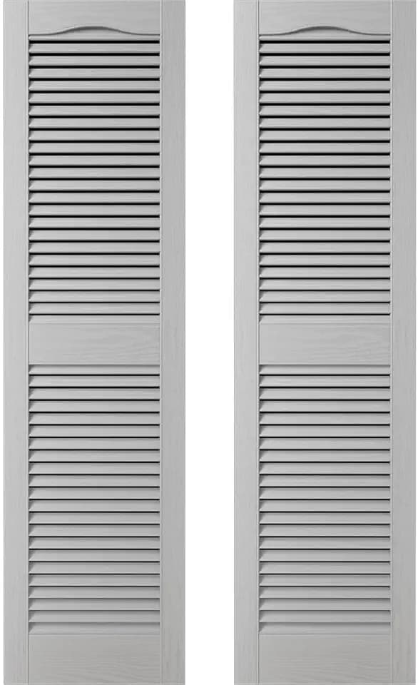 Builders Edge 14.5 in. W x 47 in. H Builders Edge, Custom Cathedral Top Center Mullion, Open Louver Shutters, Includes Matching Installation Spikes (Per Pair), 030 - Paintable