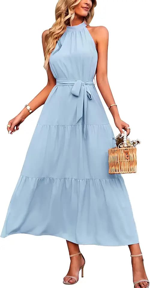 PRETTYGARDEN Women's Summer Floral Halter Maxi Dresses