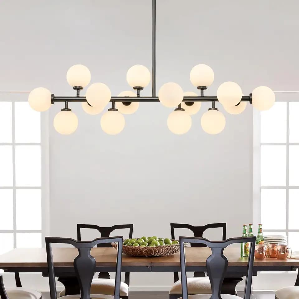 Mid Century Modern Sputnik Chandelier,39.4" Black Dining Room Light Fixture