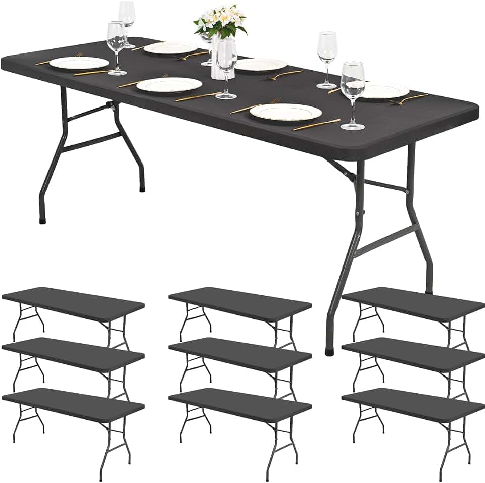 10 Pack Stretch Fabric Table Top Cap Cover, Gray Table Covers fits 8Ft Tables, Washable Elastic Universal Rectangle Tablecloth Protector for Indoor Outdoor Party Picnic Wedding (30" W x 96" L)