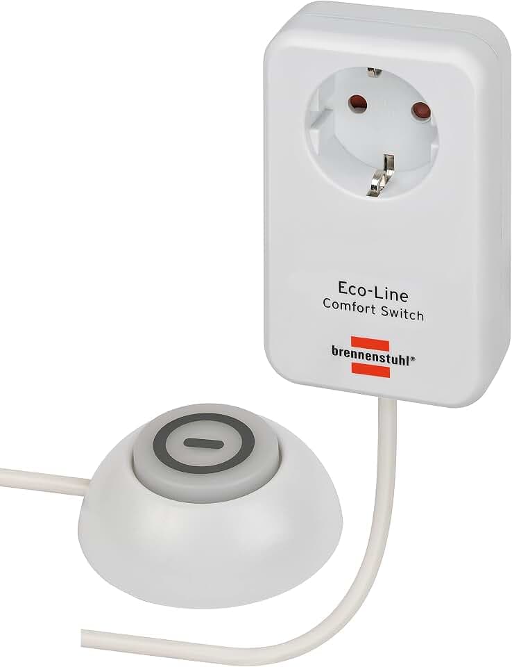Brennenstuhl Eco Line Comfort Switch Adapter EL CSA 1 | Steckdose mit beleuchtetem Hand-/Fußschalter, mit erhöhtem Berührungsschutz, 1,5m Kabel