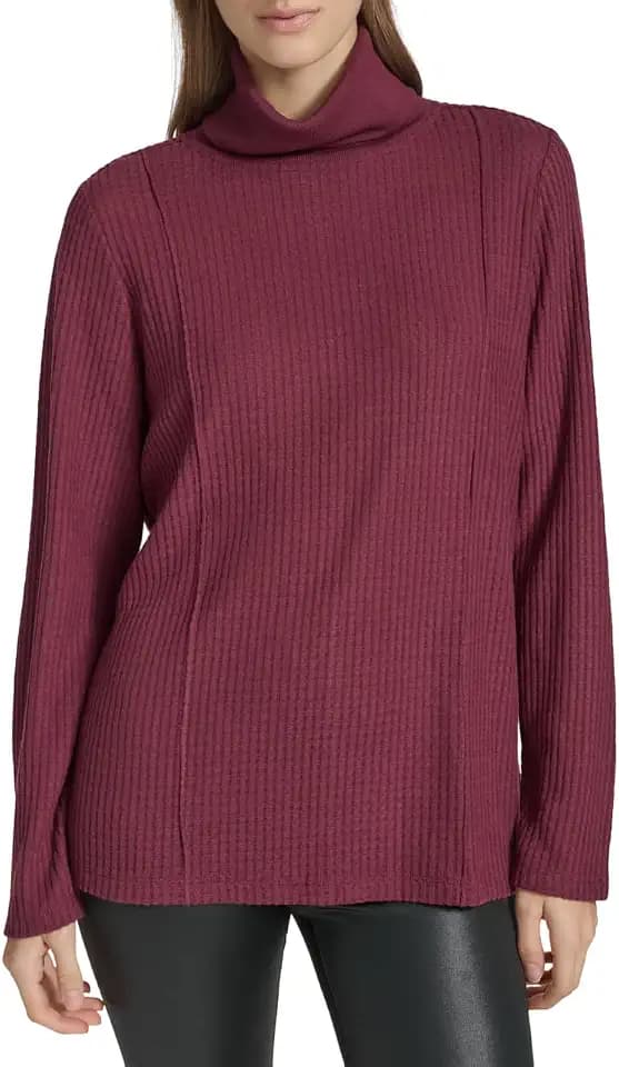 Andrew Marc Women's Tunic Turtleneck Brushed Waffle Shirt