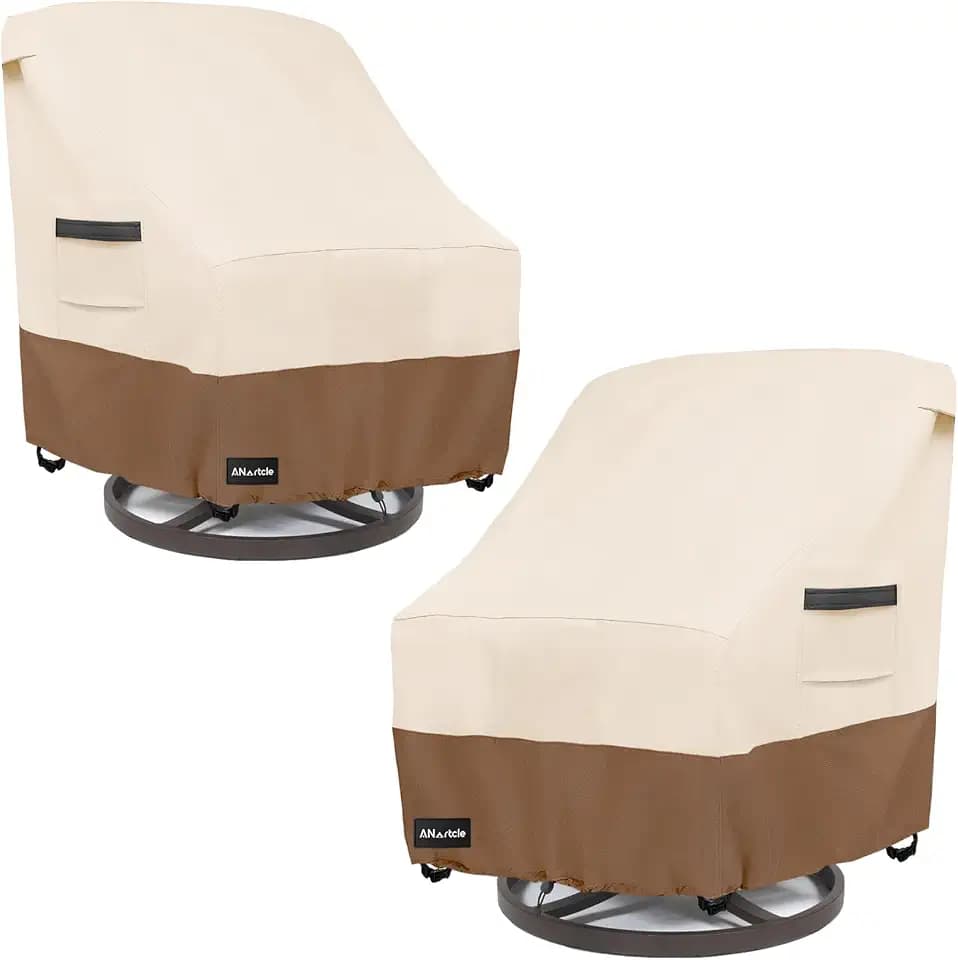 ANartcle Outdoor Swivel Lounge Chair Cover 2 Pack,Waterproof Heavy Duty Lawn Patio Chair Covers,Patio Swivel Chair Covers for Outdoor Furniture (33 W x 35 D x 38.5 H inches)Beige&brown