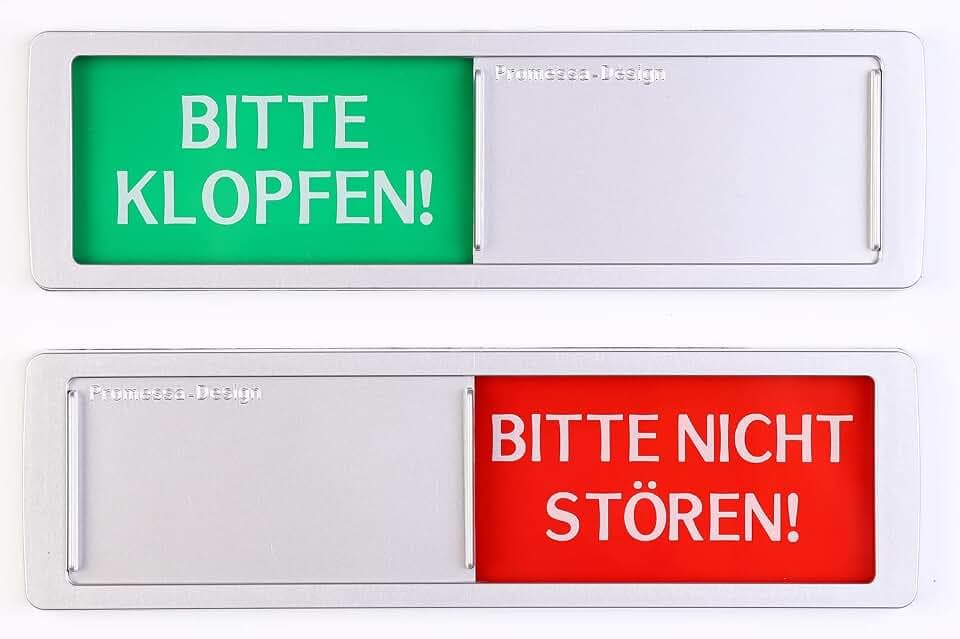 Schiebeschild Bitte klopfen/Nicht stören – Aluminium-Optik.