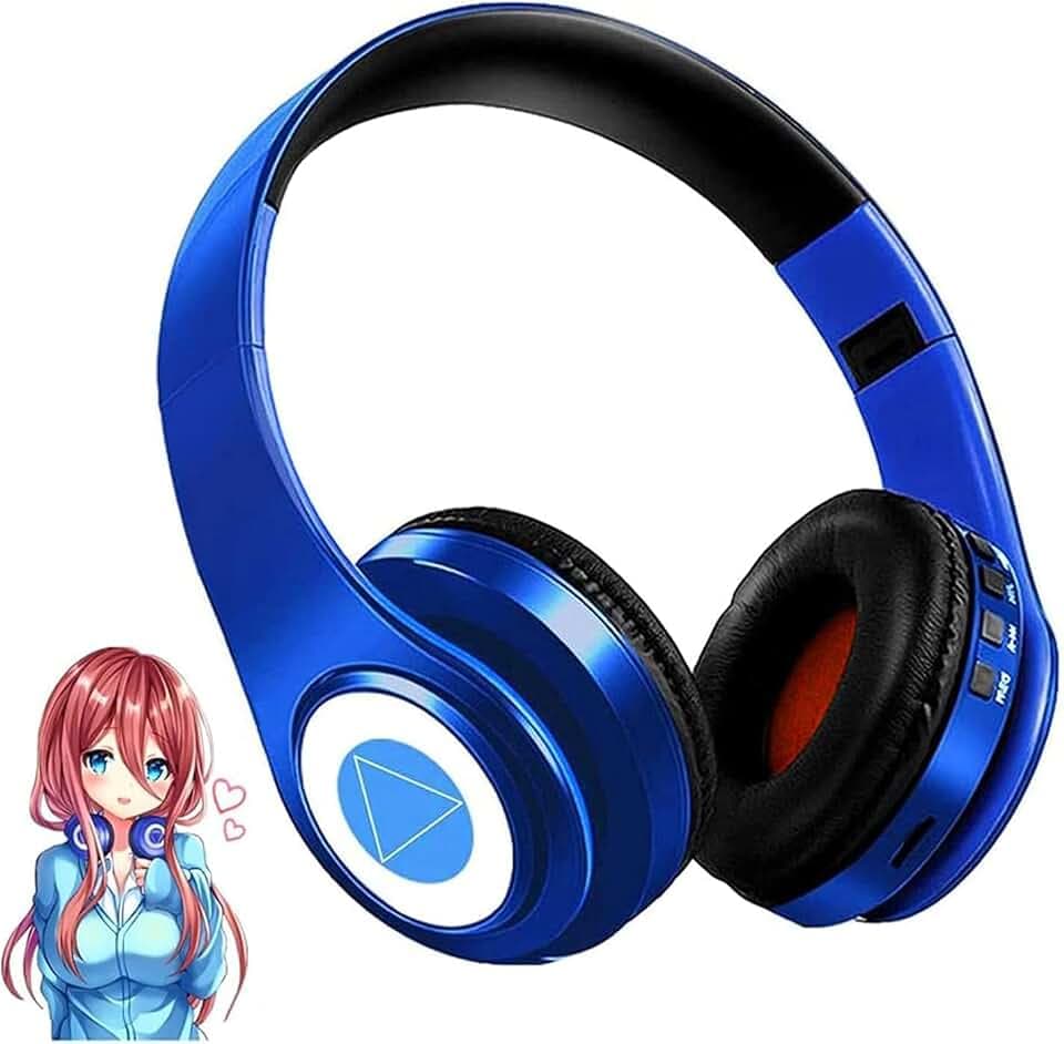 YTDTKJ Nakano Miku Quintuplets Quintessential Bluetooth-Kopfhörer mit integriertem Mikrofon, kabellos, faltbar, über dem Ohr, HiFi-Stereo-Kopfhörer für Cosplay, Blau