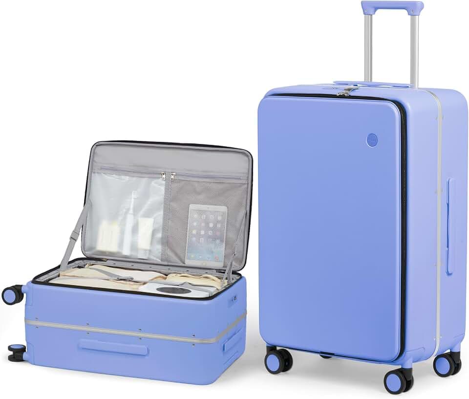 mixi 26 Inch Large Checked Luggage PC Hard Shell Suitcase Top Opening Aluminum Frame Travel Suitcases with Wheels, Lilac Purple