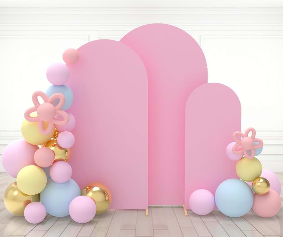 Babenest 3pcs Pink Wedding Arch Backdrop Cover for Party 5FT/6.6FT/7.2FT