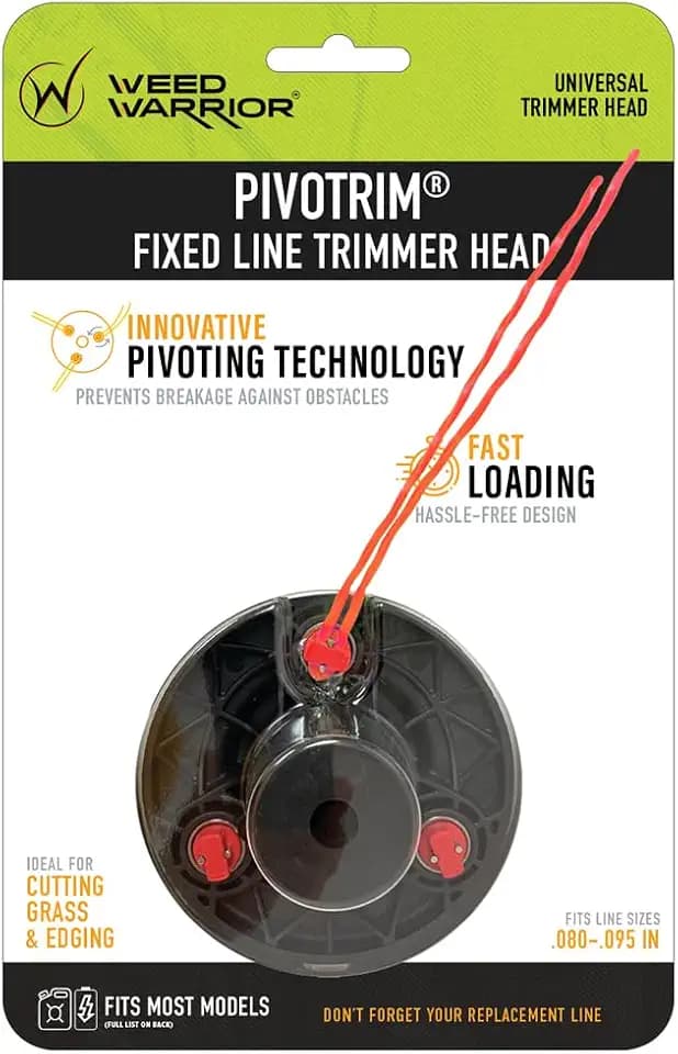 Weed Warrior PivoTrim Universal Fixed Line Trimmer Head – Pivoting Weed Eater Head Replacement for Gas & Cordless String Trimmers, Heavy Duty 3-Line Design, Fits .080"-.095" Line
