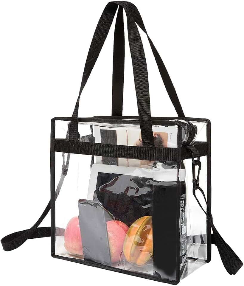 BAGAIL Clear Bags 12x6x12 Stadium Approved Clear Tote Bag with Zipper Closure Crossbody Shoulder Bag with Adjustable Strap