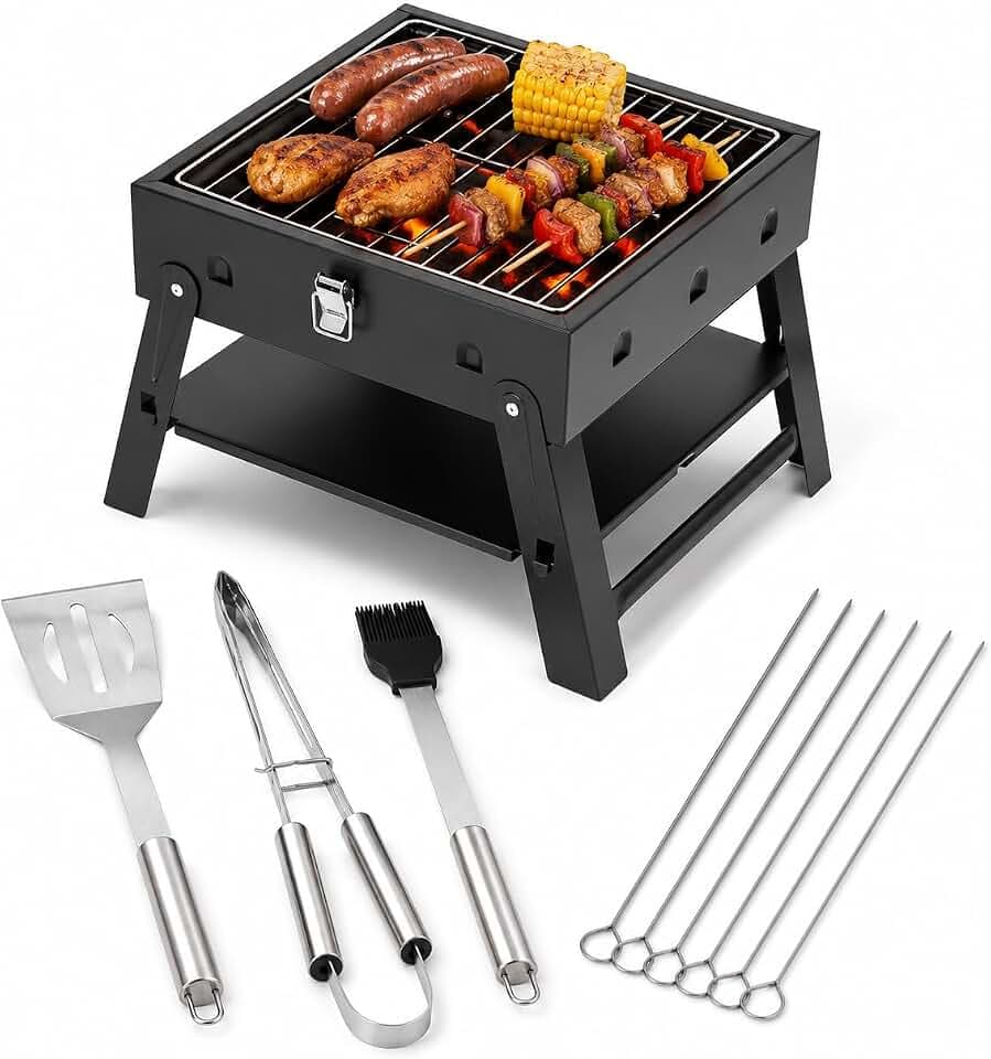 Small Portable BBQ Charcoal Grill: Mini Foldable Table Top Barbecue Grills
