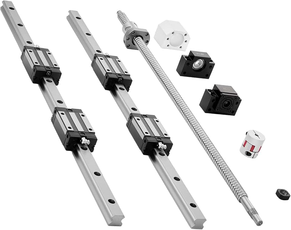 VEVOR Linearführungen, HGR20, 2er-Pack 600 mm Linearschienen, 1x Kugelumlaufspindel, 4x. Gleitblöcke, mit BF12/BK12 Endstütze, Kupplung & Muttergehäuse, für DIY-CNC-Fräsmaschinen & Drehmaschinen