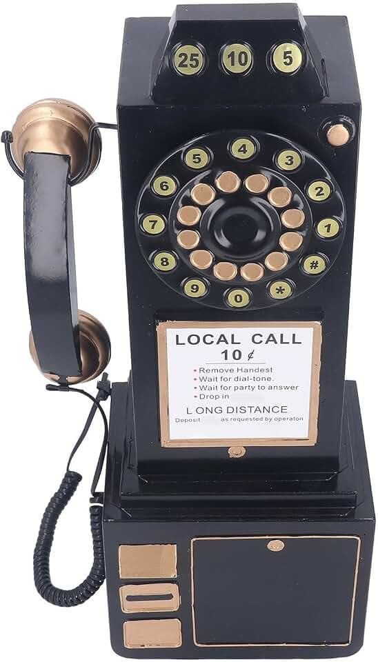 Vintage Telephone Model Wall Mounted Fashionable Dial Landline Phone Retro Ornament for Living Room Bedroom, Antique Rotate Look Dial Pay Phone Model Decoration Wall Decor