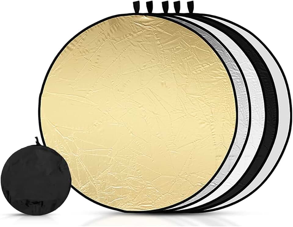 5 in1 Reflector,Scheibenreflektor,60cm Rund Fotografie Licht Reflektor,Diffusor Fotografie,Faltbarer Faltreflektor,Foto Reflektorreflektor Lichtreflektor,für Portrait,Foto,Selfie,Hochzeitsfotografie