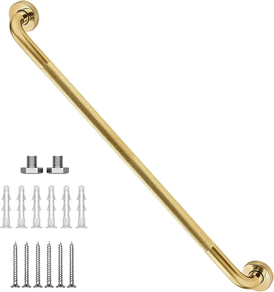 Brushed Gold Grab Bars 36 Inch, 1.25" Dia 304 Stainless Steel Safety Bar, Anti Slip Knurled Bathroom Grab Bars, Wall Mount Handrail Shower Grip Handle for Handicap Seniors Elderly Injury Assist Bath