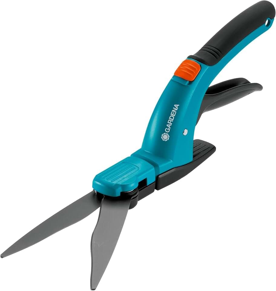 Gardena Comfort Grasschere: Hochwertige Schere mit Wellenschliff-Schneidmesser, antihaftbeschichtet, Gleitkufe für eine konstante Schnitthöhe, ergonomische Griffform, für Rechtshänder (8733-20)