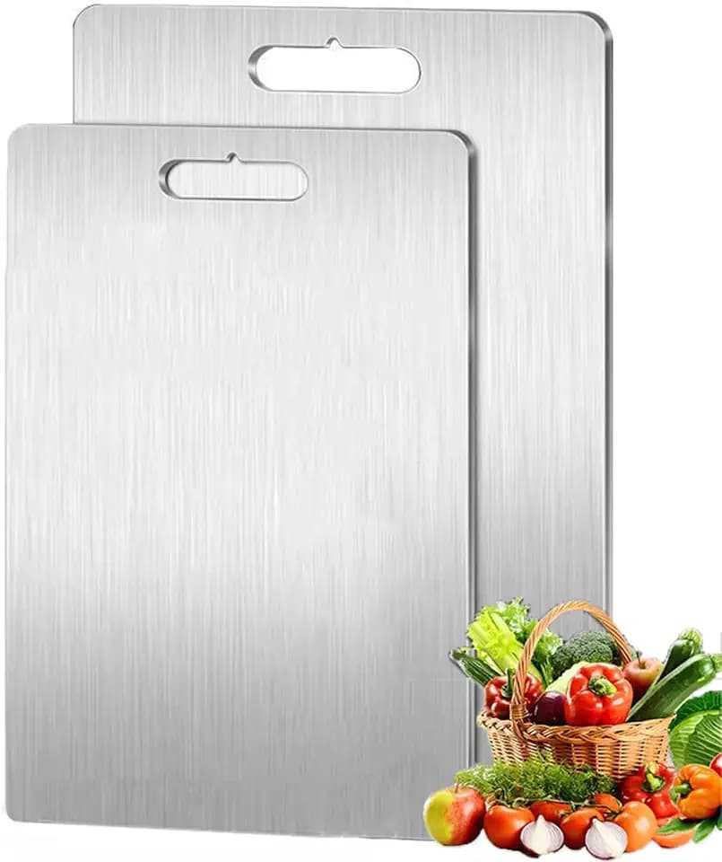 2 Stück Titan-Schneidebrett | Edelstahl Schneidebrett | Dickes Metallschneidebrett | Titanium Cutting Board | Schneidematte Küche | Schneidebretter Titan Für Die Küche Im Freien Camping Wandern (Big)