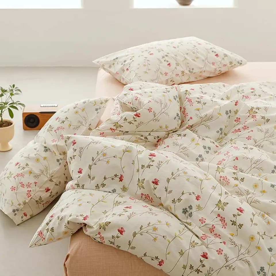 Nayoroom Floral Duvet Cover Queen 100% Cotton Cream Cottagecore Bedding