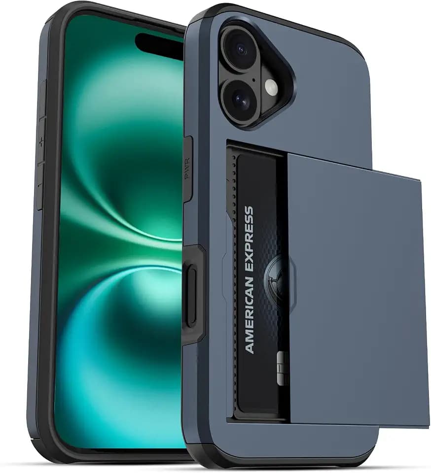 Jiunai for iPhone 16 Case Wallet Holds 2 Cards Slide Card Pocket Navy