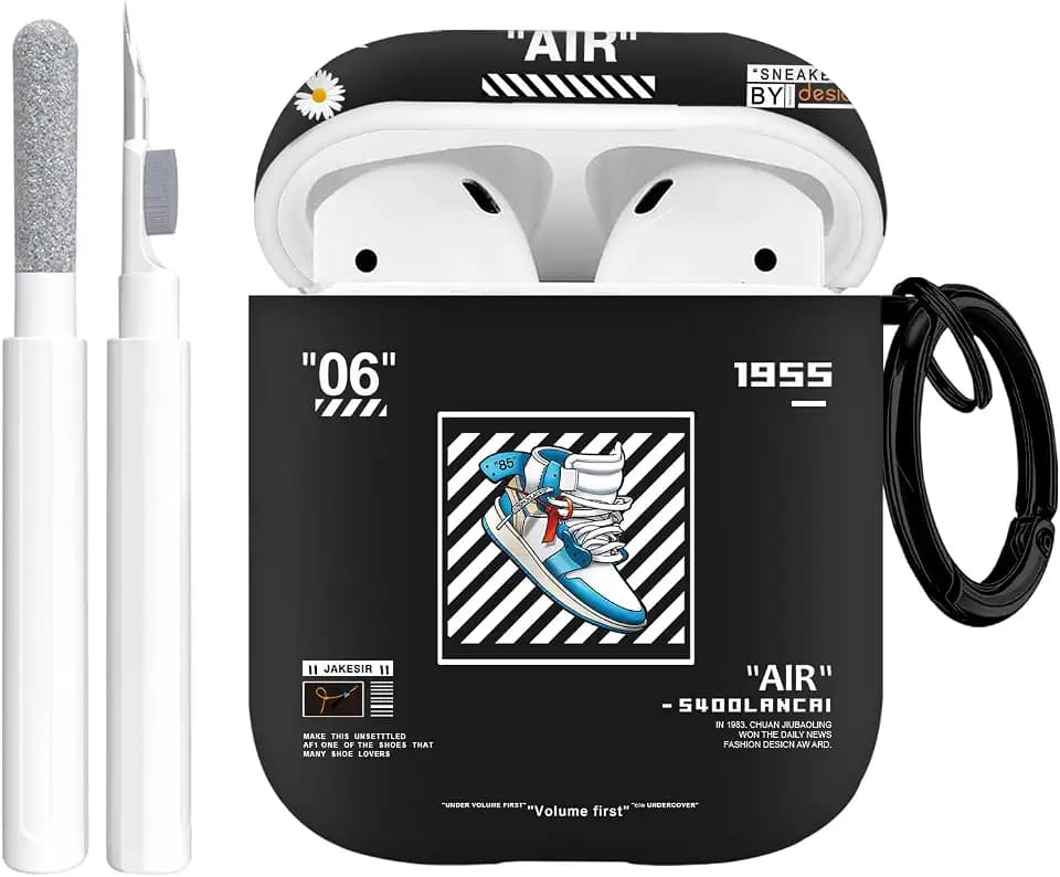 Gedicht Airpods 2nd Gen Case, Cute Cool Blue Shoes Pattern Protective TPU Soft Case, Shockproof for Airpods 1st/2nd Gen with Cleaner Kit & Keychain