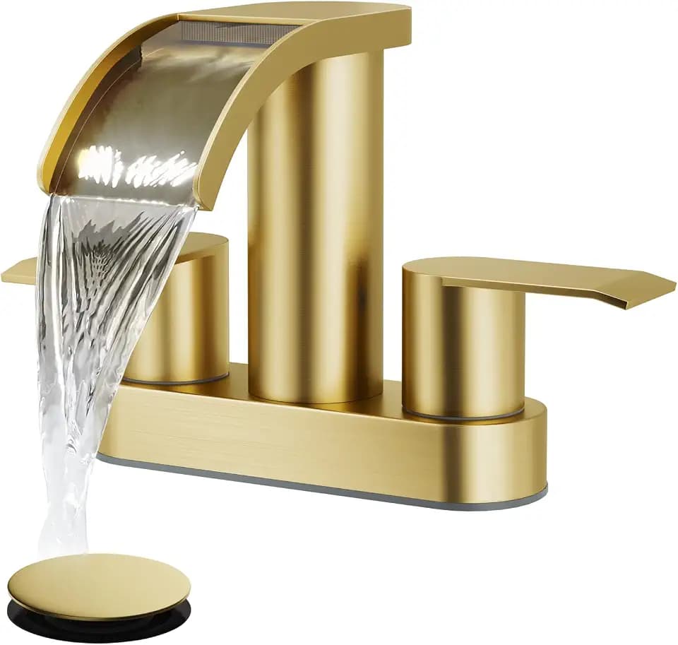 gotonovo 4’’ Centerset Bathroom Sink Faucet Waterfall Brushed Gold
