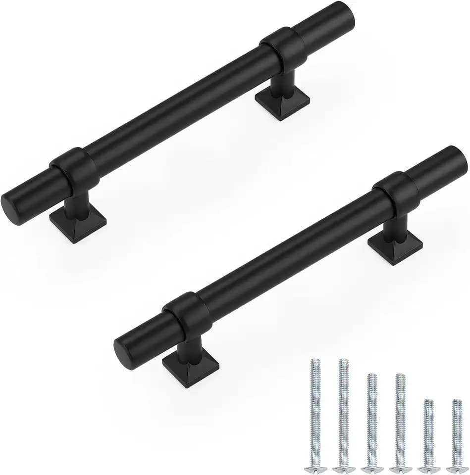 Matte Black Cabinet Pulls 3.5 Inch Hole Centers T Bar 20 Pack
