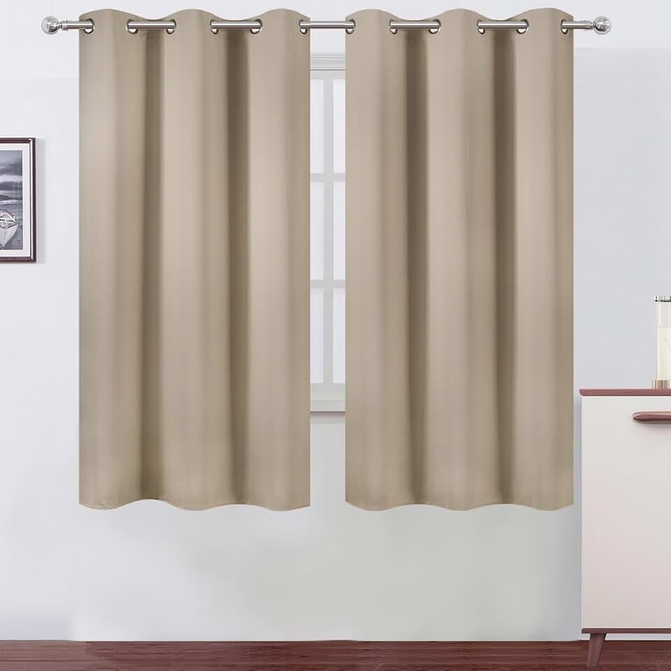 LEMOMO Khaki Thermal Blackout Curtains/38 x 63 Inch/Set of 2 Panels Room Darkening Curtains for Bedroom