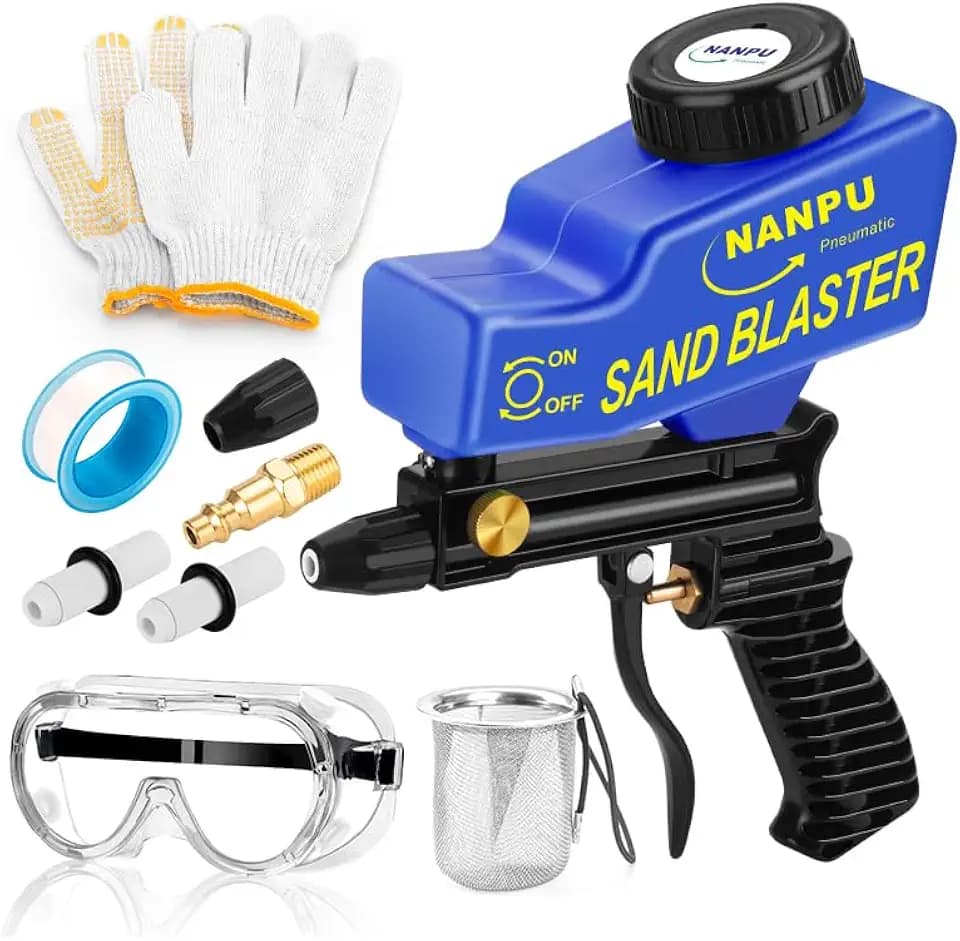 NANPU Light-Duty Air Sandblaster Gun Kit with Gravity Feed, Ceramic Nozzle