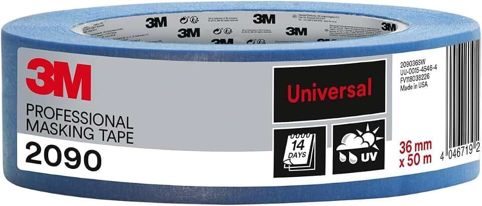 3M Pro Malerabdeckband 2090 - 36 mm x 50 m, 1 Rolle - für grobe Oberflächen, UV-beständig, innen und außen