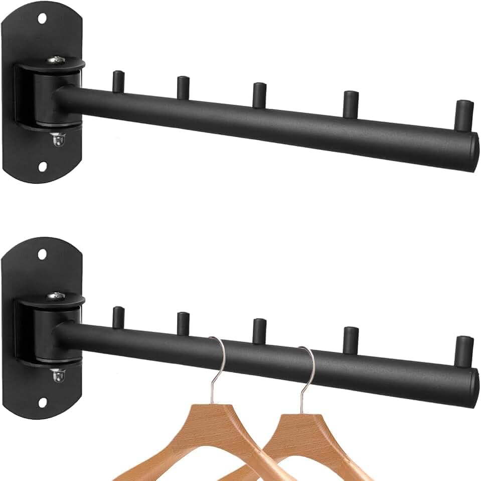 2pcs Wall Mounted Clothes Rack with Swing Arm 180°Rotation,Black