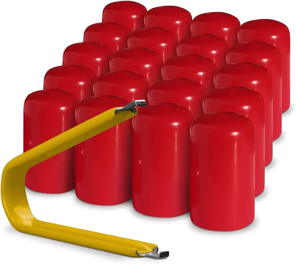 ColorLugs IceCaps Vinyl Lug Nut Covers for Wheeled Fish Houses and Mobile Ice Huts with Deluxe Extractor | Fit 19 mm Wide x 1½ Inch Deep | Made in The USA (Red, 19 mm x 1½ inch, 25 Pack)