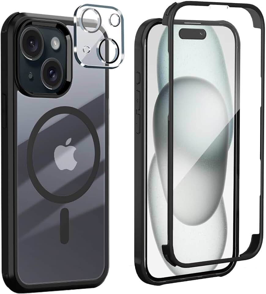 Leedia Kompatibel mit Magsafe iPhone 15 Hülle 360 Grad Schutz Schwarz