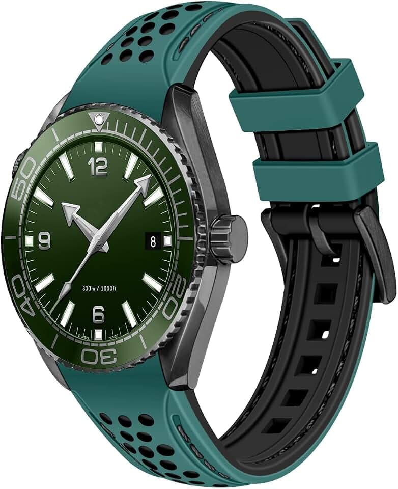 YISIWERA 20mm 22mm Silicone Watch Band Racing Rally Watch Strap Two Tone Curved Ends Rubber Watch Strap Stainless Steel Buckle Durable Universal Stitch Watch Straps for Men Women
