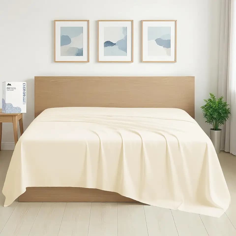 Mayfair Linen Organic Cotton Top Sheet Queen Size - Percale Weave Flat Bed Sheett (1 PC, Ivory) Crisp, Cool and Strong Bed Linen, Top Sheets for Hot Sleepers, Luxury Breathable GOTS Certified Sheets