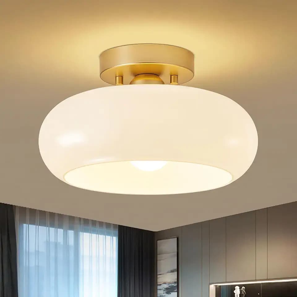 WOKNOS Mid-Century Modern Gold Semi Flush Ceiling Light 11.0 Inch