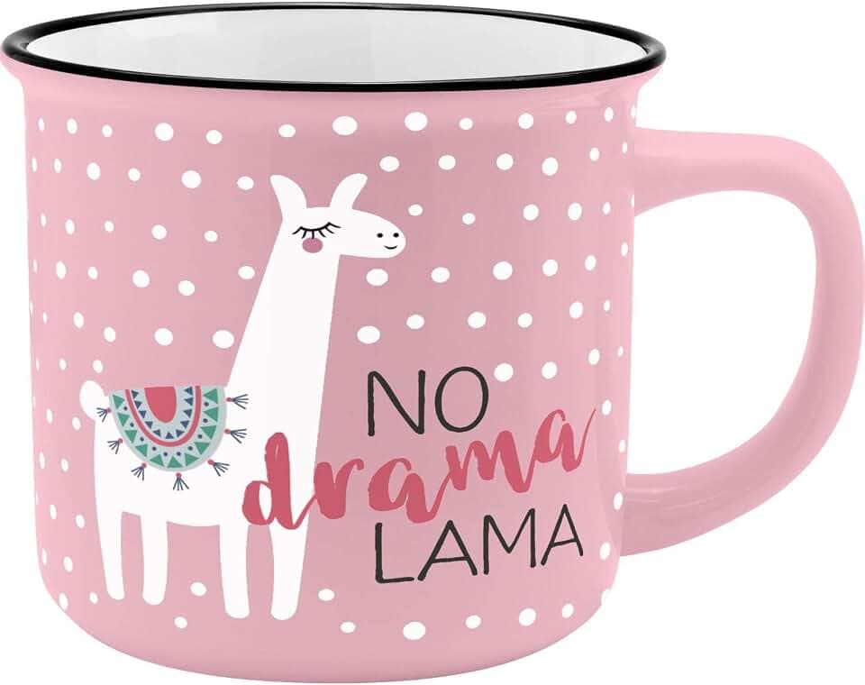 GRUSS & CO Becher Motiv "Lama" | New Bone China Porzellan, Emaille-Optik, 35 cl | Geschenk lustig | 45784, 1 Stück (1er Pack)