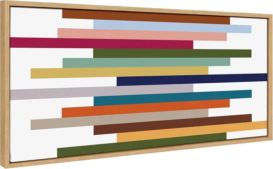 Kate and Laurel Sylvie Modern Color Block Stacks Framed Canvas Wall Art by The Creative Bunch Studio, 18x40 Natural, Colorful Retro Modern Abstract Art Wall Décor
