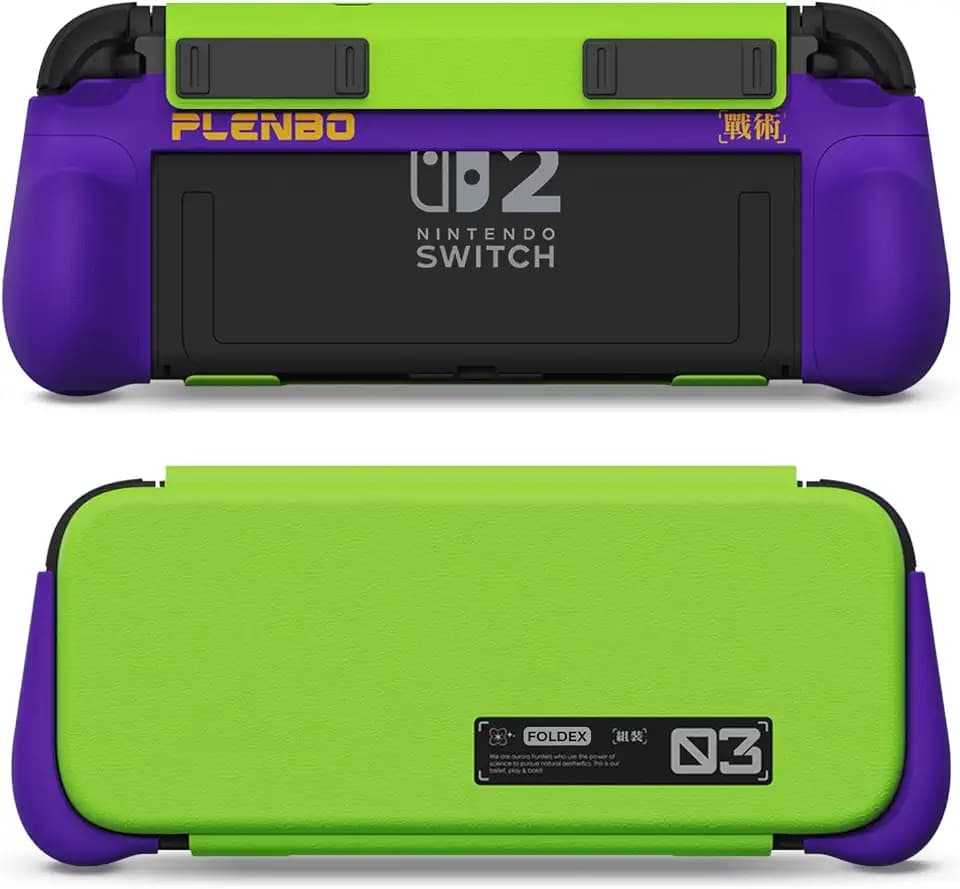 Plenbo FoldeX Switch 2 Grip Case with Detachable Flip Cover- Purple/Green