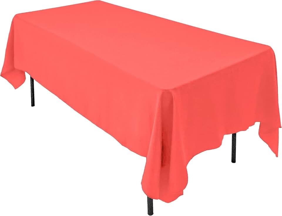 AK TRADING CO. 60 x 126-Inch Rectangular Polyester Tablecloth - Made in USA - Wrinkle-Resistant, Flame Retardant, Durable Party Table Cover, Banquet Tablecloth, Wedding Table Cover - Coral