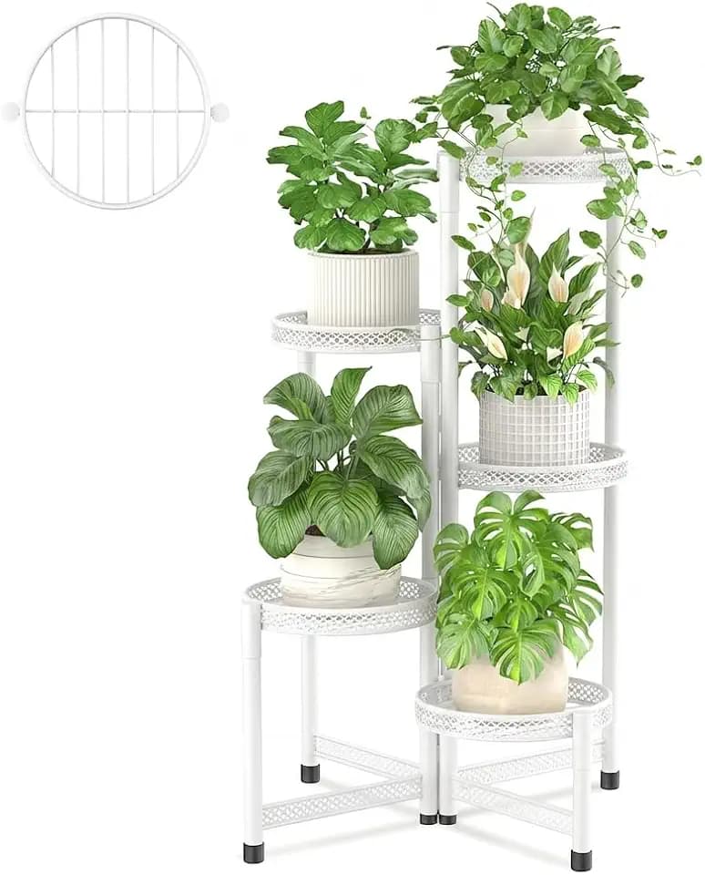 iDavosic.ly Plant Stand Indoor Outdoor, 5 Tier Iron Corner Shelf, White